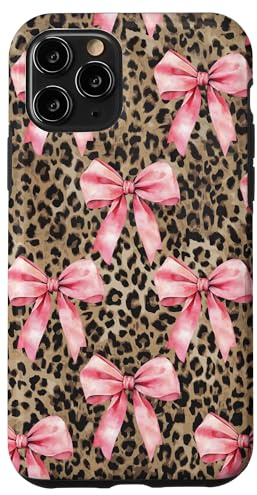 Coquette Light Pink Ribbon Bow on Cheetah Leopard Print Case for iPhone 11 Pro