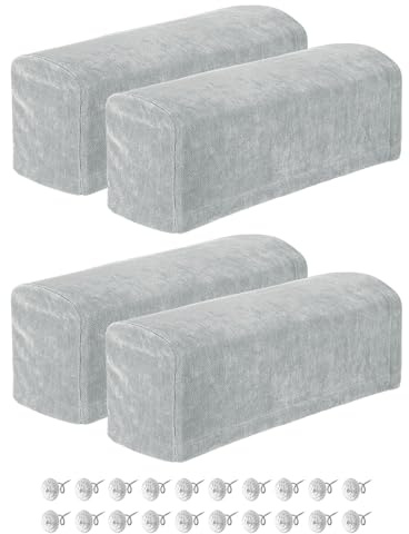 sourcing map 4Pcs Stretch Armrest Covers, Chenille Soft Armchair Slipcovers Couch Recliner Arm Cover with Twist Pins for Chair Sofa Protector, Silver