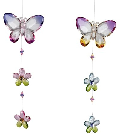 formano 2er Set Girlande Schmetterling mit Blumen - 34cm Fensterdeko Hänger bunt Hängedekoration hängend aus multifarbenem Acryl gefertigt Tiermotiv Geschenk Einzug