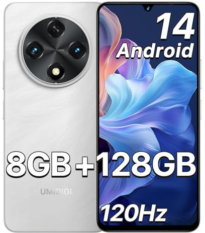 UMIDIGI Mobile Phones Android 14 SIM Free Unlocked Smartphone G100A 6.9 HD+ 120Hz 6000mAh 8(4+4)+128GB/1TB TF 13MP Camera AI Face & Fingerprint Unlock, 4G Dual SIM,GPS,UK Version,Starry White