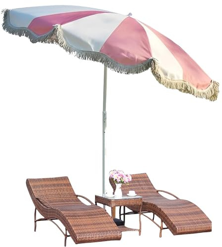 200 cm Gartenschirm mit Fransen, Verstellbarer Strandschirm für Terrasse, Balkon, Poolrand – stilvoller rosa Sonnenschirm für Sommerentspannung