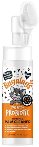BUGALUGS Cat Probiotic Paw Cleaner No Rinse Foam Cat Shampoo with Silicone Brush Head Waterless grooming products Travel friendly paw cleaner for cats defeat muddy paws on the go