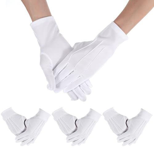 Quilax 3 Paar Weiße Handschuhe,Nylon Weiß Handschuhe,Dress Gloves,ParadeHandschuhe,für formelle Smoking,Ehrengarde,Parade Kostüm,Inspektionshandschuhe