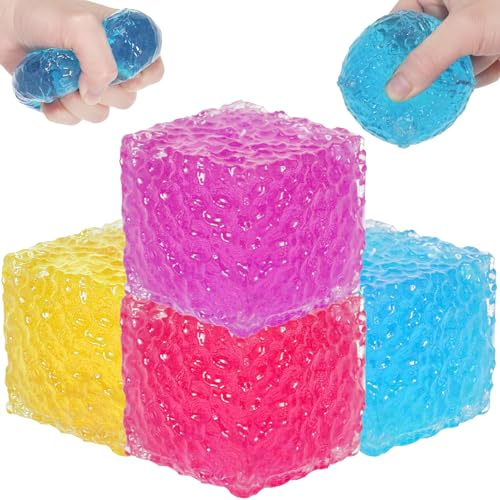 Squishy Stressball Nice Ice Cube, 4 Stück Antistressball Stressbälle Fidget Cube Qauetschball für Erwachsene ADHS, Angst, OCD Angst abbauen und Beruhigung