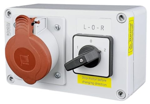 RoadEu CEE Steckdose 16A 5-polig 400V IP44 mit Drehrichtungsumschalter L-0-R | Wandverteiler mit Wendeschalter | Motor Drehrichtung ändern ohne Umverdrahten | für Betonmischer, Förderband