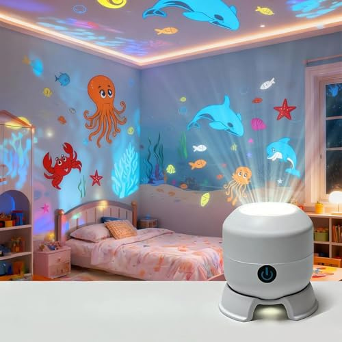 Proyector LED Giratorio Dinámico, Proyector LED Dinámico 360° con Luz Colorida, Patrones de Océano, Copos de Nieve y Navidad, Ideal para Cine en Casa y Dormitorio (Ocean)