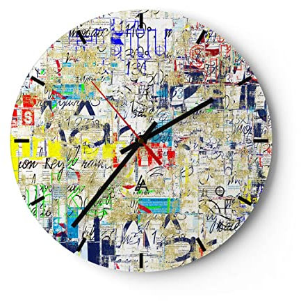 Modern Wanduhr Straße Graffiti Wand Wandmalerei 30x30cm Rund Klein Wand Uhr Glas Analog Zimmeruhren Küche Büro Wohnzimmer Glasuhr Wall Clock Dekoration Design Wanddekoration Küchenuhr C3AR30x30-2907