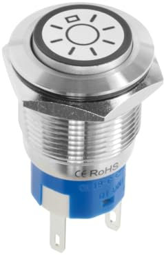 WITTKOWARE 22mm Edelstahl Drucktaster mit LED-Beleuchtung und Lichtsymbol, IP67, Einbau-Ø 19mm, 1 Wechsler, 5A/250V~, LED-Spannung 5-14V AC/DC