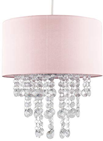 MiniSun | Modern Pink Ceiling Light Shade with Clear Acrylic Jewel Effect Droplets | Pendant Lights, Home Décor & Improvement Essential | Includes 10W GLS Bulb [3000K Warm White] | 320mm Shade Width
