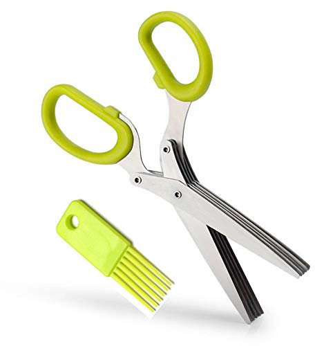 Ototon Ciseaux à Herbes Ciseaux de 5 Lames en Acier Inoxydable Ciseaux de Cuisine avec Equipé de Peigne Nettoyage pour Fines Herbes Aromatiques