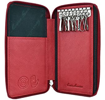 CONTE MASSIMO Portachiavi Per Uomo e Donna, Vera Pelle Con Cerniera, Ganci e Tasche, Con Scatola Regalo (Rosso Grande)