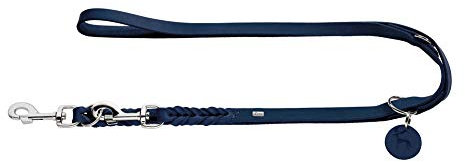 HUNTER verstellbare Führleine SOLID EDUCATION, Farbe: dunkelblau, Leder, geflochten, robust, weich, Größe: 18/250