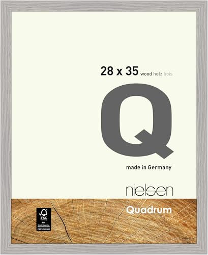 nielsen Bilderrahmen, 28 x 35 cm, Holz, Hellgrau, Rahmen zum Aufhängen im Hoch- & Querformat, Echtglas, Quadrum