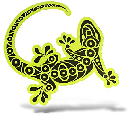 Erreinge® Adesivo Giallo Fluo 10 cm Lucertola Geco Tribale Sticker stampato per Auto Moto Parete Paraurti Computer Portatile Bagagli Biciclette