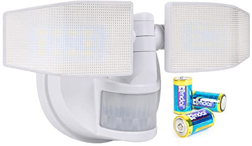 Northpoint Batterie LED Strahler mit Bewegungsmelder Fluter verstellbar Schwenkbar 400 Lumen Spritzwassergeschützt 5000K kaltweiß inkl. 3X C-Batterien (Weiß)