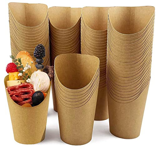 HINMAY 100 contenitori usa e getta per patatine fritte, 350 ml, bicchieri di carta per salumi per tutte le occasioni (350 ml, marrone)