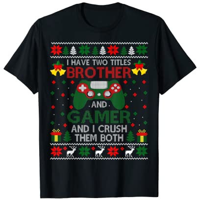Weihnachtspullover für Jungen und Herren, Motiv: Video Cr Gaming Brothers T-Shirt