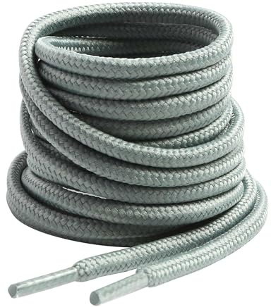 VSUDO Round Diameter 4 mm Thin Laces for Work Boots and Outdoor Shoes - Men and Women Tear-Resistant Replacement Laces, 04 Light Grey