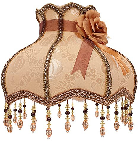 SHERCHPRY Vintage- Stoffspitzen- Fass- Lampenschirm im Europäischen Stil Großer Jakobsmuschel- Lampenschirm Retro- High- End- Stoffkunstperlen- Spitzen- Lampenschirm für E27- Tischlampe