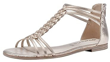 Tamaris Damen Sandaletten, Frauen Sandalen,TOUCHit-Fußbett,Strandschuhe,Sommersandalen,bequem,flach,Sommerschuhe,Light Gold,40 EU
