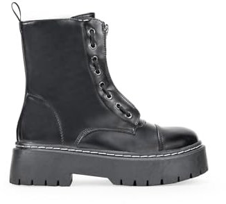 BOSANOVA Stivali militari stile punk con plateau dentata e lacci fino alla parte superiore. Chiusura con cerniera. Scarpe da donna, Nero , 38 EU