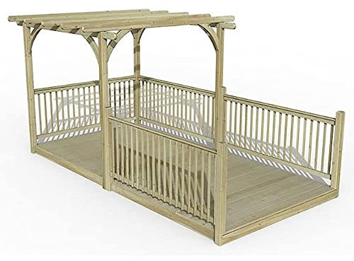 Forest Garden Ultima Pergola and Decking kit 4.8m with 4 x Balustrade 4 x Posts