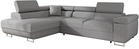 Mirjan24 Ecksofa Torezio mit Bettkasten, Einstellbare Kopfstützen, Sofa mit Schlaffunktion, Eckcouch für Wohnzimmer, Polsterecke, L-Form Couch mit Bettfunktion (Lux 05, Seite: Links)