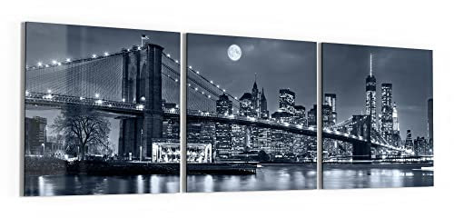 DEQORI Glasbilder Acrylglas | Motiv Vollmond über New York | horizontal 3-teilig 150x50 cm | große XXL Deko | Wandbilder für Wohnzimmer, Schlafzimmer, Flur & Küche | moderne Wanddeko