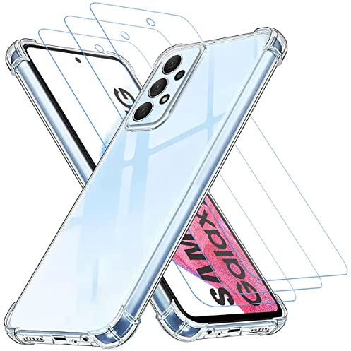 Totill Handyhülle hülle für Samsung Galaxy A53 5G + 3 Schutzfolie, Schutzhülle aus transparentem Silikon TPU Bumper mit verstärkten Ecken, klarer Schutz. panzerglas, Panzer Schutz Glas für A53
