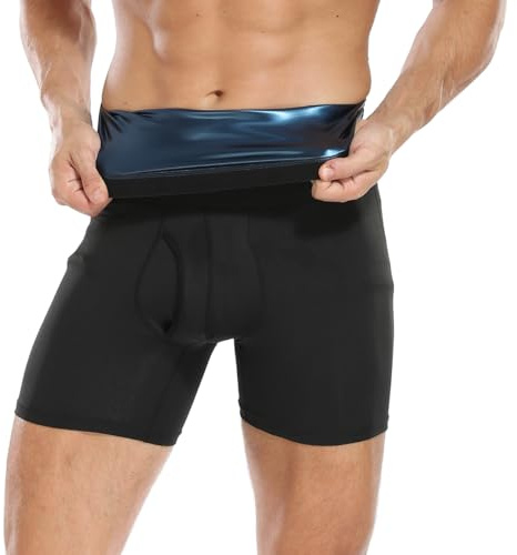 Joweechy Mens Boxers High Waisted Sauna Sweat Shapewear Underwear Briefs | Tummy Control Slimming Body Shaper Boxer Briefs with Fly Pouch