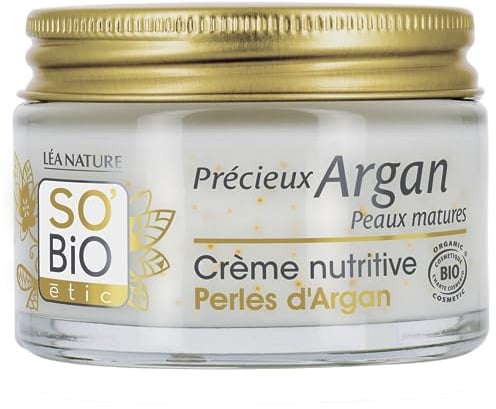 LEA NATURE SO Bio Étic | Nährcreme mit Arganperlen – wertvolles Argan für reife Haut | intensiv genährte Haut | Festigkeit & Dichte | Bio-Arganöl – pflanzliches Kollagen | Made in France | 50 ml