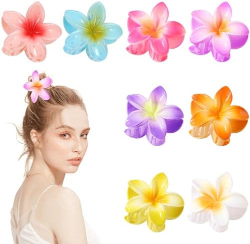 KUJAIS 8 Pinzas Pelo Mujer Flor - Grande Pinza Pelo Flores Hawaiana para Cabello Grueso - Accesorios para el Pelo para Mujeres y Niñas