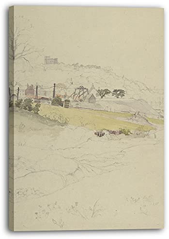 Leinwandbild (20x30cm) John Ruskin zugeschrieben: Blick auf eine Zeche am Rande einer Stadt, Leinwand auf Keilrahmen gespannt und fertig zum Aufhängen, hochwertiger Kunstdruck aus deutscher Produkt..