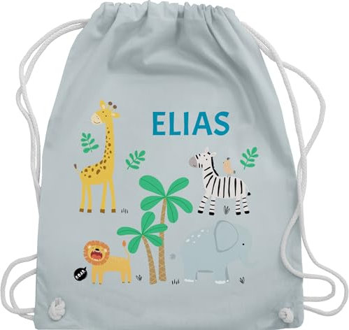 Turnbeutel Rucksack - Safari Tiere Zootiere Zoo Giraffe Zebra Löwe Elefant - Unisize - Pastell Blau - personalisierte beutel kinder tier baumwolle wechselbeutel kita und wäschebeutel kindergarten