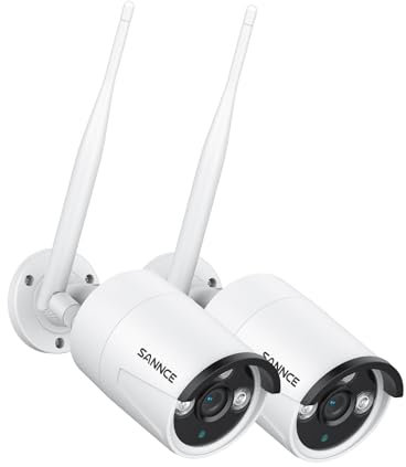 SANNCE Telecamera di sorveglianza WiFi da 5 MP, 2 pezzi, con registrazione audio, AI Human Detection IP66, impermeabile, supporta Amazon Alexa