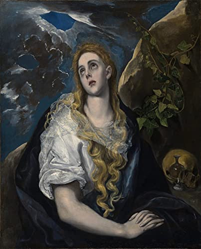 Leinwand Bilder Kunstdrucke Leinwand Plakat Berühmtes Gemälde Die reuige Maria Magdalena von El Greco für Wohnzimmer 60x90cm