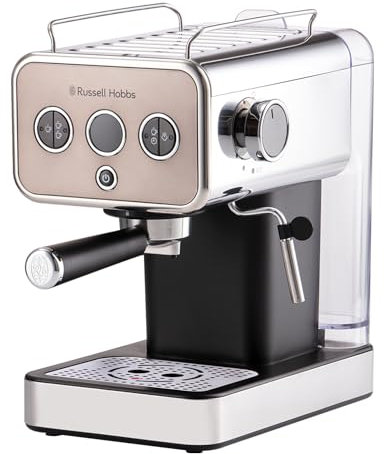 Russell Hobbs Distinctions Espresso Coffee Machine, 15 Bar Pump Pressure + Milk Frother Steam Wand, Latte & Cappuccino, Detachable Water Tank, ESE pods, Cup warmer, Titanium, S/Steel, 1350W, 26452