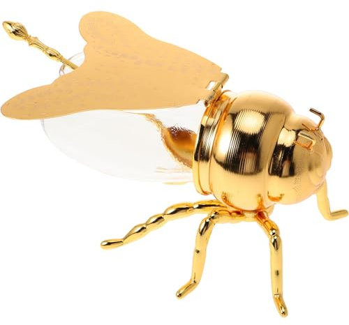 Ciieeo Bee Honey Jar Decorative Bee Shaped Spice Jar Glass Syrup Dispenser Aesthetic Condiments Pot Sugar Bowl Salt Container for Breakfast Foods Desserts Tea Golden