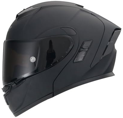 Woljay Flip Up Motorcycle Modular Dual Visor Full Face Helmets Integrated Motorbike for Adults Men Women Street Racing DOT Approved (Matte Black,S)