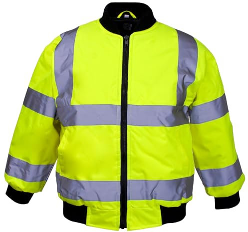 Fashion's island Warnschutz-Bomberjacke mit Reißverschluss, hohe Sichtbarkeit, langärmelig, Strickkragen, Gelb, 10-12 Years