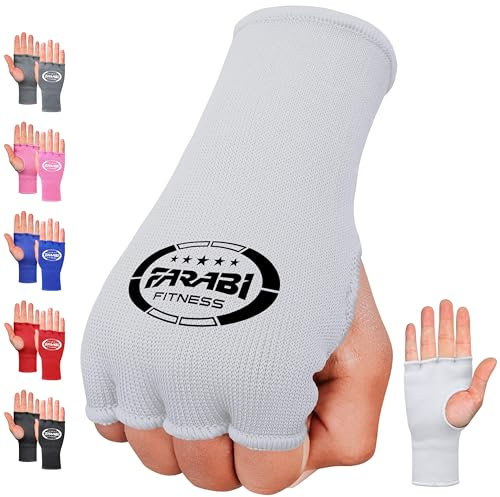 Farabi Sports boxbandagen Halbfinger Innenhandschuhe mit Gummizug ohne Gelpolster Bandagen Boxen - Box Bandagen Ideal für MMA, Muay Thai, Training, Kampfsport, Kickboxen und Kampfsport (White, L/XL)