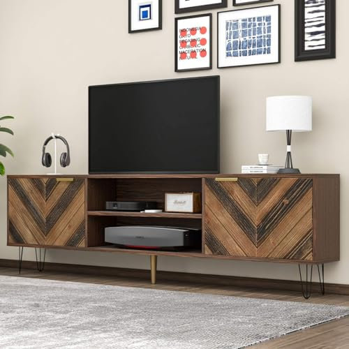 KOMHTOM Mueble de TV de madera, aparador con dos puertas y dos estantes abiertos, armario multiusos para sala de estar, dormitorio, oficina (C)