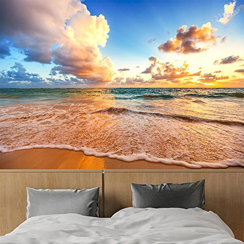 CILODO Photo Wall Mural Sea Beach Non-Woven Wallpaper Photo Print Picture Image for Teens Boys Girls Bedroom Living Room Murals 300cm×210cm
