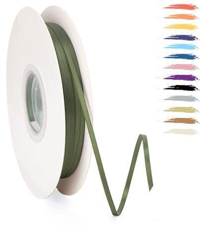 Armeegrün 3mm Satinband 95 Meter, Polyesterband, verschönern Sie Ihre Bastelarbeiten und Feiern, ideal für Geschenkverpackungen, Dekorationen, Hochzeitsautoband, Bänder zum Basteln