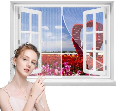 Magnetic Screen Window, 135x190cmFull Frame Magic Tape Magic Instant Mesh Window for Front and Home Outside Kids/Pets (White)