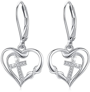 CUOKA MIRACLE Kreuz Ohrringe für Mädchen - 925 Sterling Silber Herz Creolen Klein für Damen - Unendlichkeit Geschenke Schmuck für Tochter (01-Silver)
