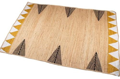 DRW Jute-Teppich mit Dreiecken in Natur, Schwarz und Gelb, 300 x 200 x 1 cm