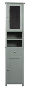 Top Home Solutions® Tallboy Bathroom Cabinet with Mirror, 6 Shelves, 2 Doors & One Drawer - Floor Standing Bathroom Storage Unit - Slim Cupboard for Bathroom, Kitchen and Home (Grey)