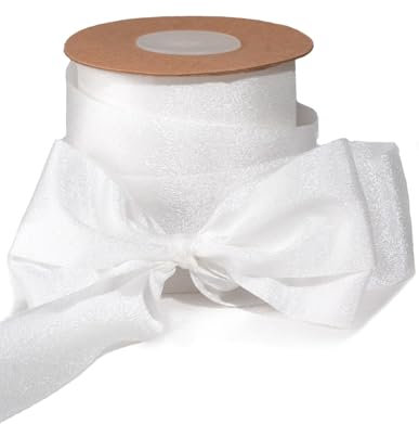 Sinbeon Geschenkband Weiß, 3.8cm Breit 23m Schleifenband Chiffonband Stoff Satinband Deko für Hochzeit Geschenkverpackung Blumenstrauß Party Heim