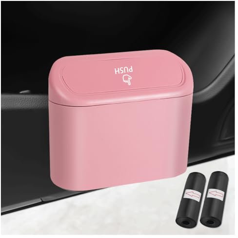 GTLM Auto Mülleimer + 2PCS Müllsack,Auto Mülleimer Innenraum für Auto Aufbewahrung für Autositz,Mittelarmlehne,Universeller Automülleinmer mit Deckel Auto Zubehör Innenraum (Rosa)